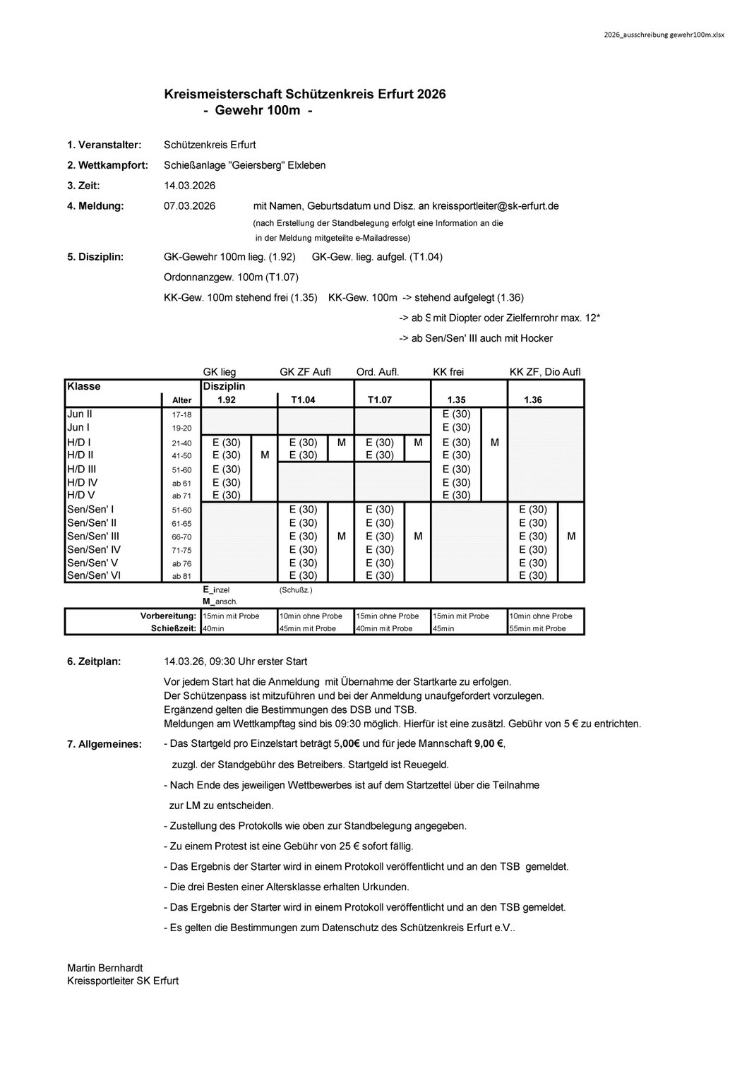 Ausschreibung KM Gewehr 100m